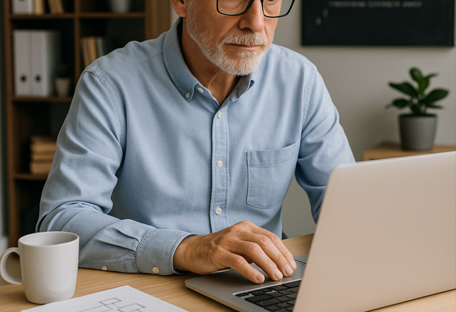 노트북 사용하는 남성 이미지