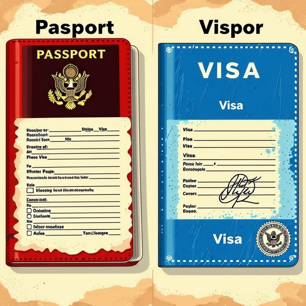 여권과 비자의 차이를 설명하는 비교 이미지.