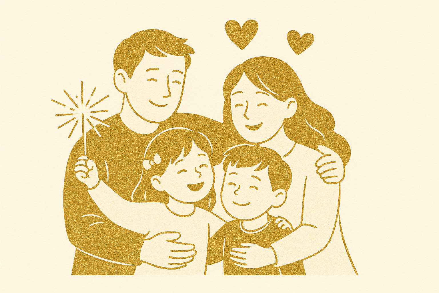 황금빛 포옹 속에서 가족의 따뜻한 순간을 함께 나누는 모습