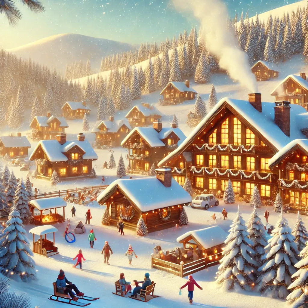 눈이온 마을의 모습-사람들이 거닐고 있는 모습