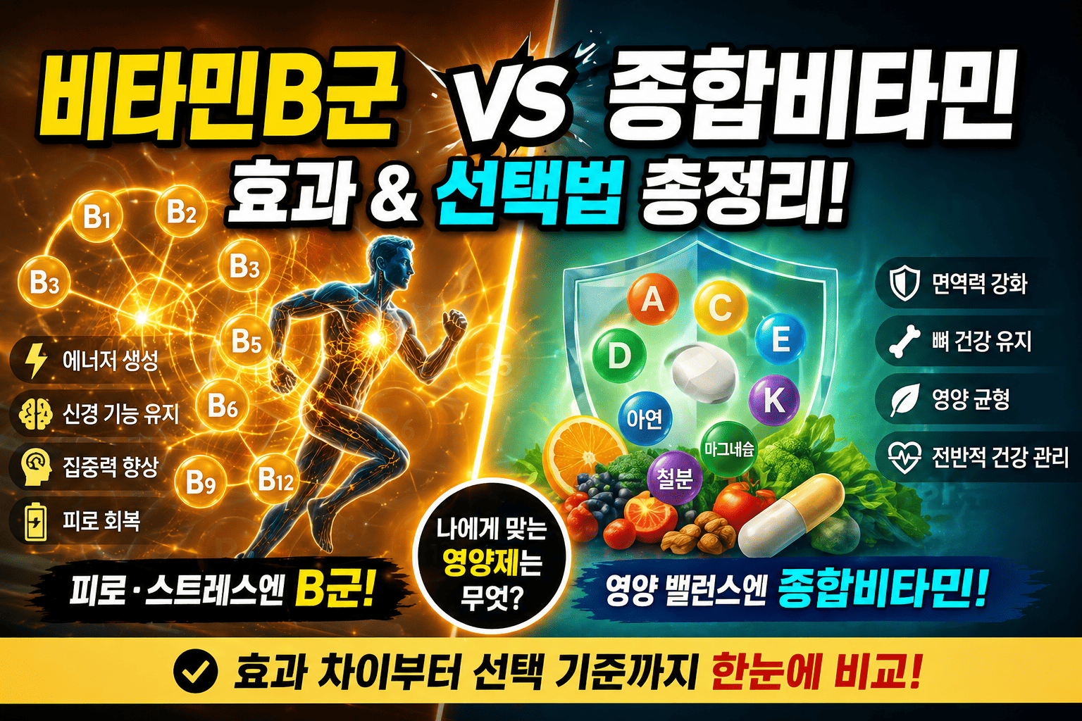 비타민B군과 종합비타민 비교 (효과, 선택법)
