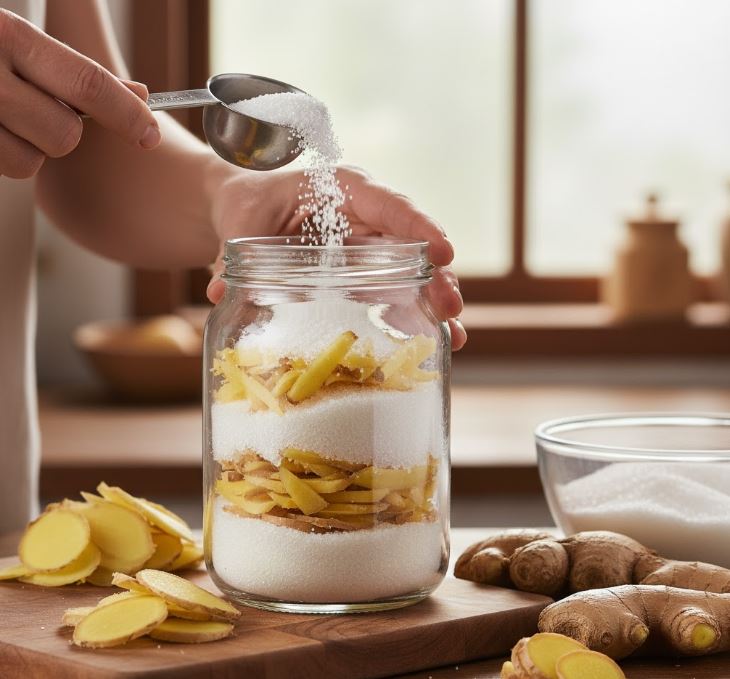 생강과 설탕 혼합