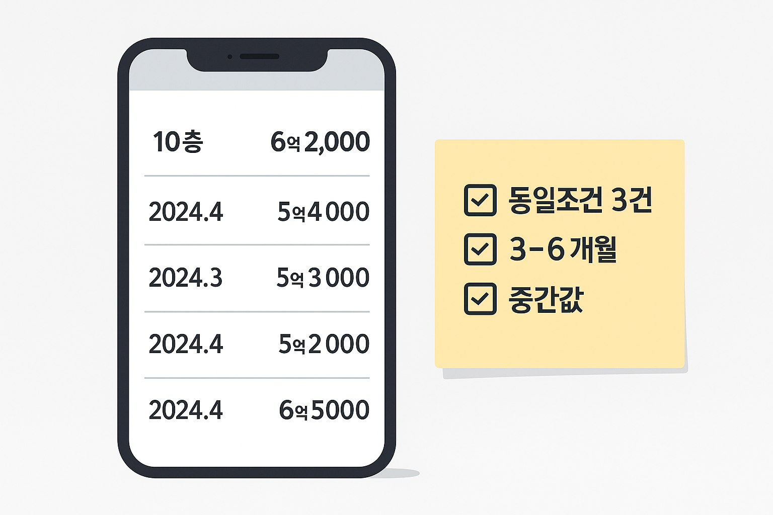 실거래가 체크리스트: 동일조건 3건·3~6개월·중간값