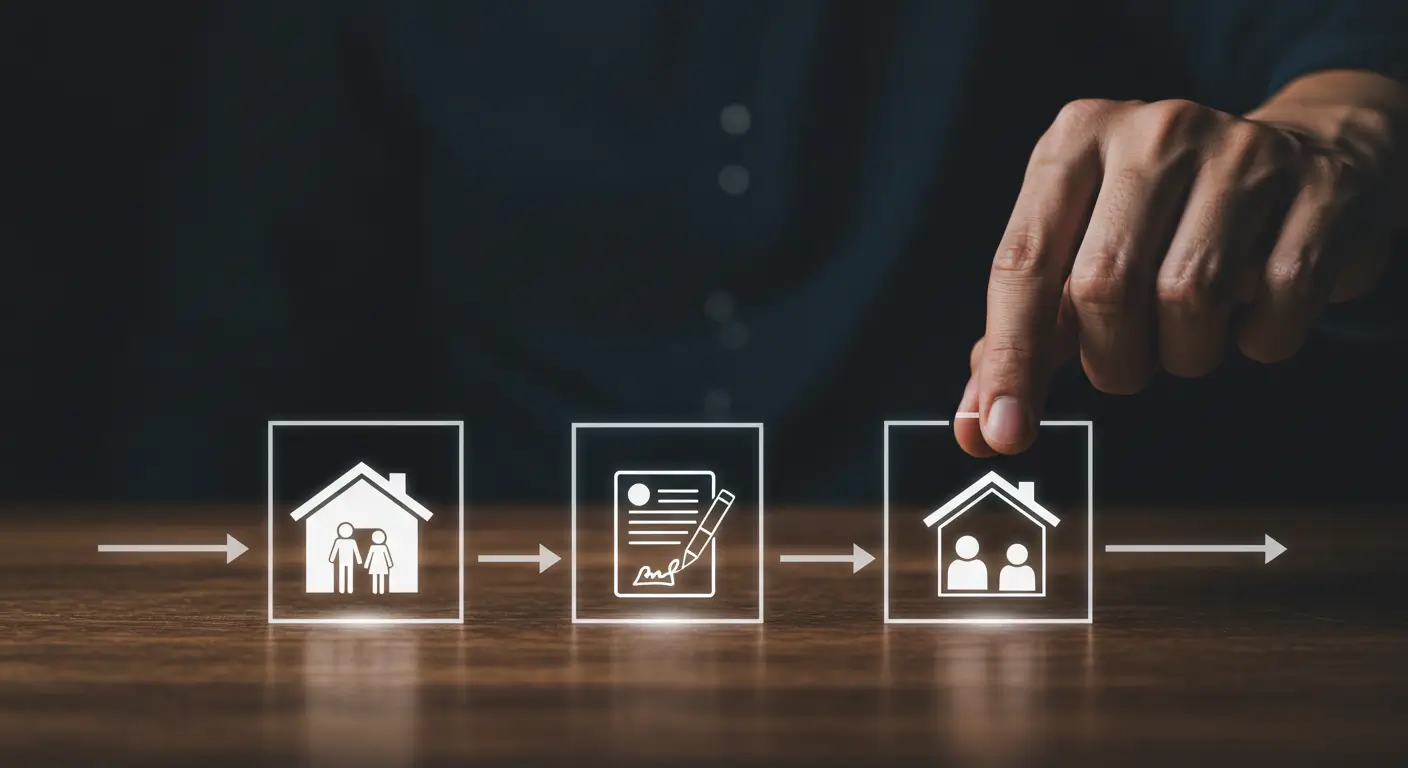 부모님 합가 후 예정 세대주 자격으로 디딤돌대출을 받는 과정을 상징하는 이미지