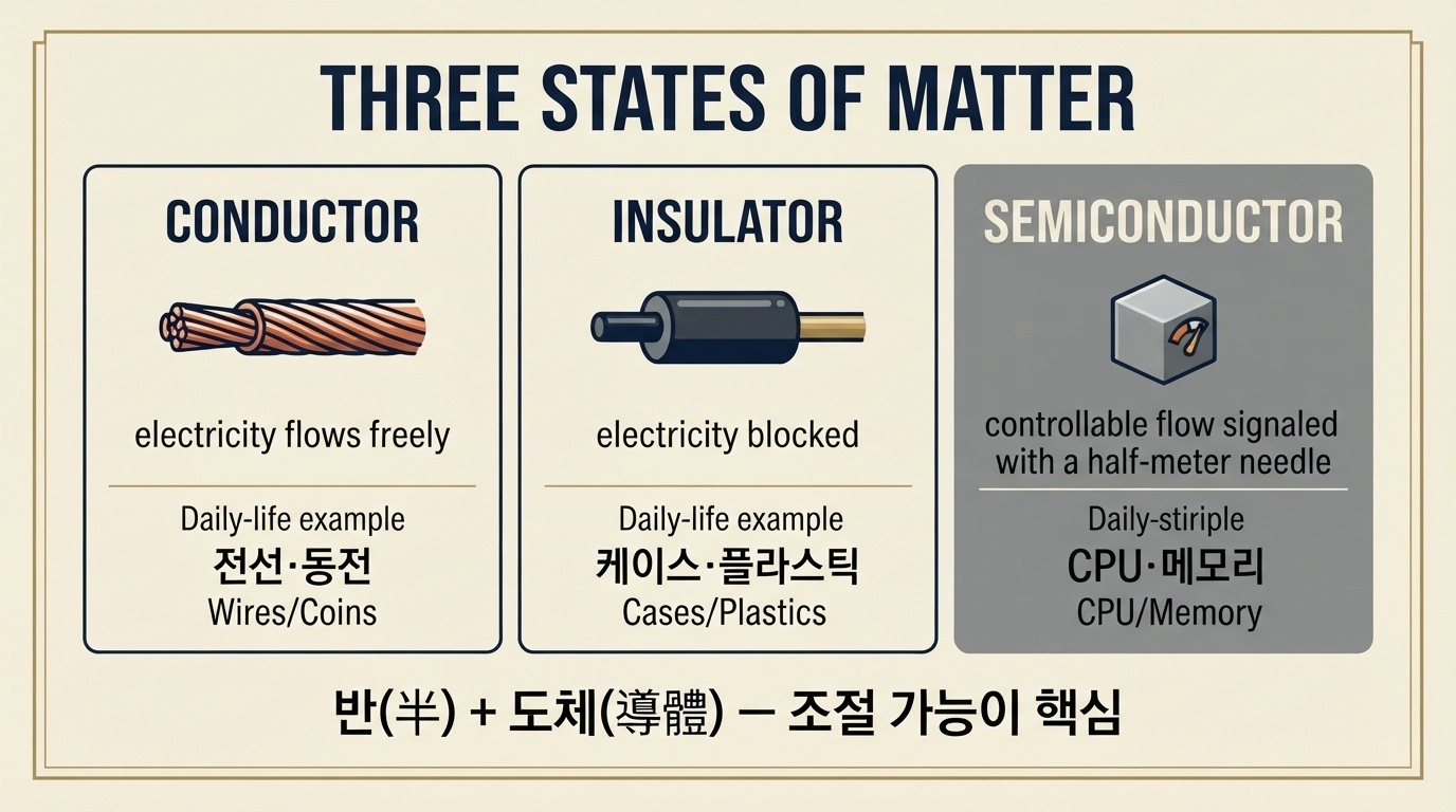 도체 부도체 반도체 차이 전도성 조절 가능 전기 흐름