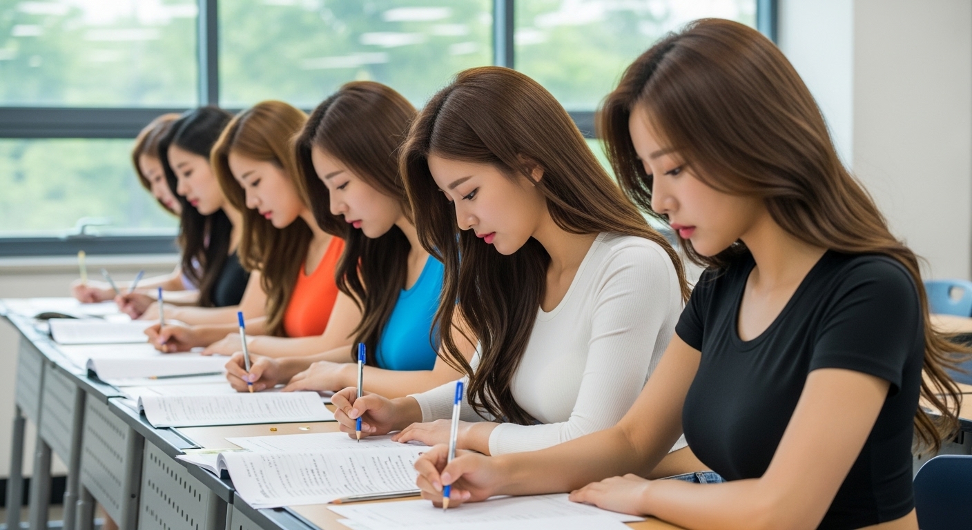 시험보는 여자들