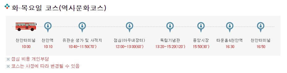 천안시티투어 화,목요일 코스(역사문화코스)