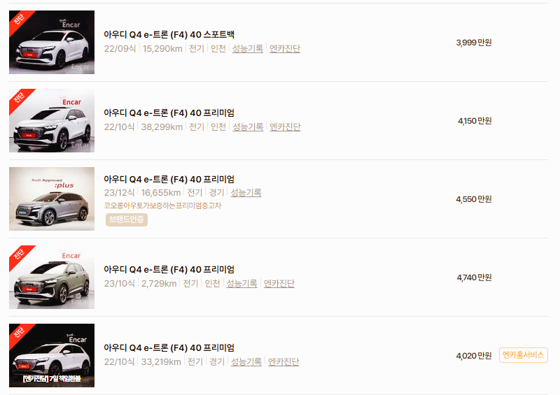 아우디 이트론 중고차 가격 시세표 고속 시내 연비