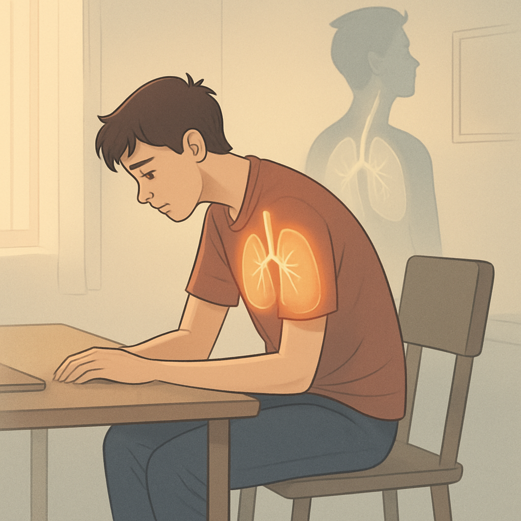 구부정한-자세로-앉아-호흡이-제대로-되지-않는-남성과-뒤에-곧은-자세의-실루엣이-대조적으로-표현된-장면으로-구부정한-자세가-호흡에-영향을-미치는-이유를-나타낸-이미지