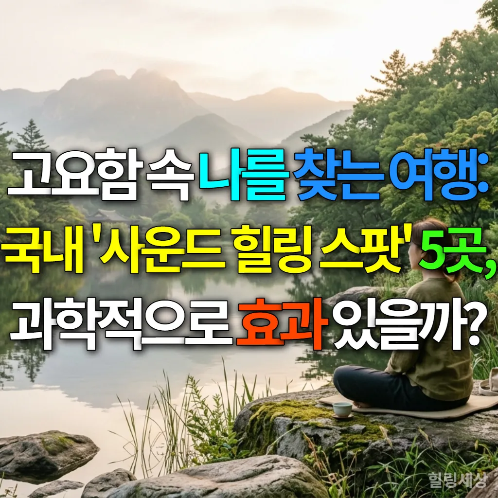 고요한 호수나 숲 속에서 명상하는 한국인의 모습, 평화롭고 고요한 분위기