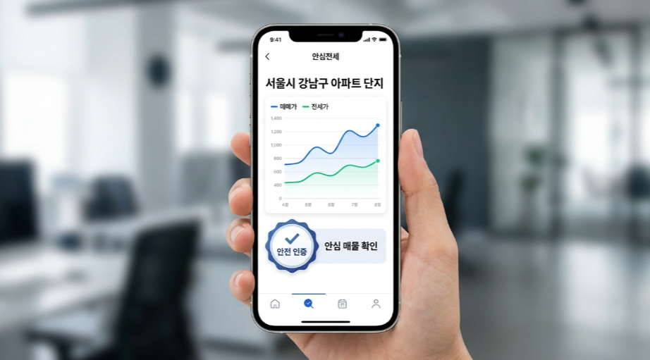 안심전세 앱에서 아파트 시세와 집주인 정보를 조회하는 깔끔한 인터페이스