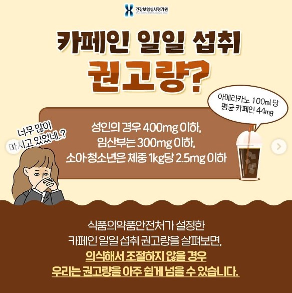 건강보험심사평가원 카페인권고량 포스터