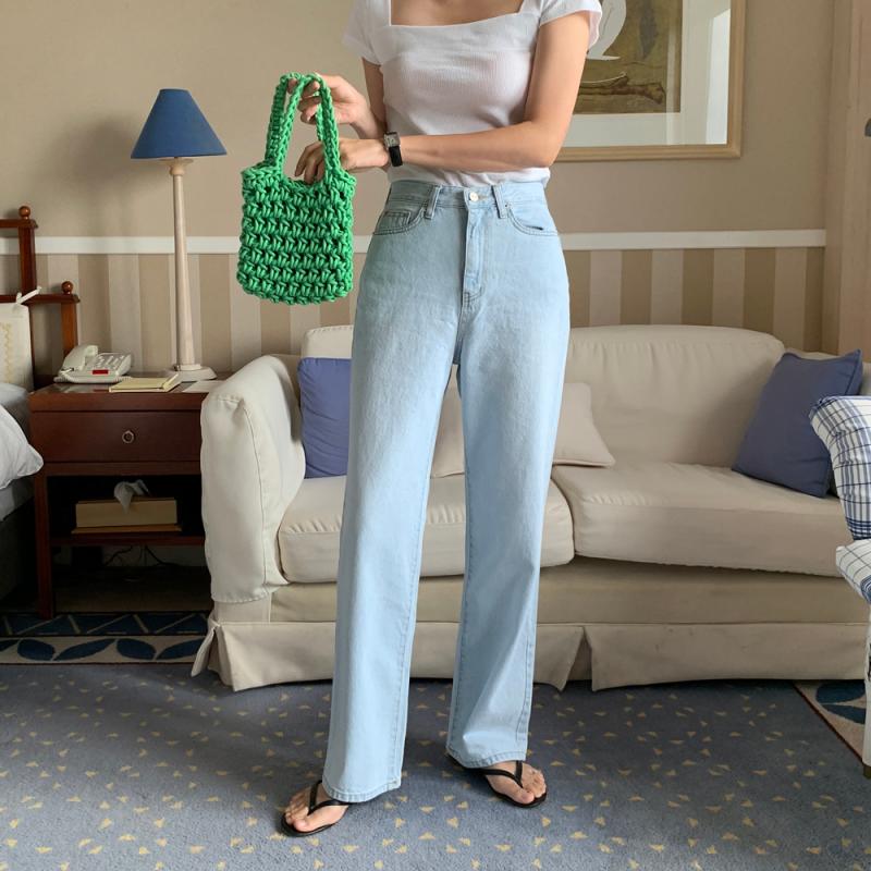하이웨스트진 아이스 여자와이드청바지 세미와이드 데님팬츠 여성여름청바지 통청바지 연청바지