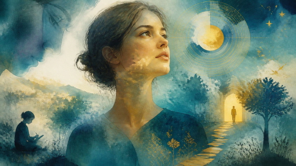 INFJ는 세상을 조금 특별하게 바라보는 사람들입니다. 눈에 보이는 현실만 보는 것이 아니라, 그 안에 담긴 의미를 찾으려 합니다에 관한 그림입니다.