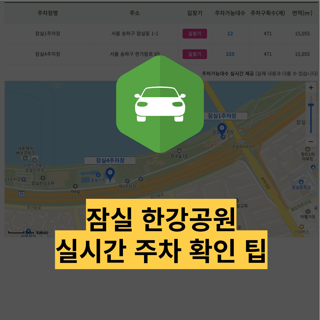 잠실 한강공원 실시간 주차현황 확인하기 주차요금 상세