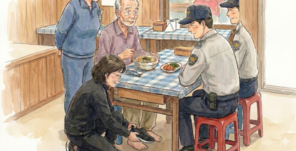 신발가게 사장님이 망설임 없이 자신의 가게에서 털신을 가져와 어르신께 직접 신겨드림