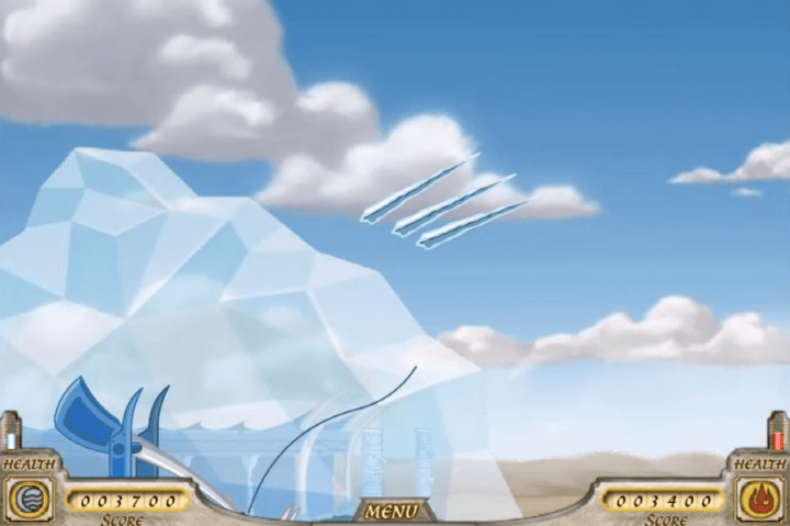 아이스-원소를-적군-기지에-던지는-화면