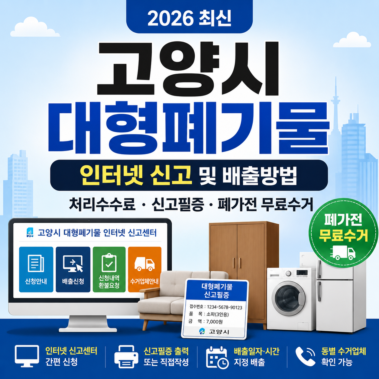 고양시 대형폐기물 인터넷 신고 및 배출방법, 처리수수료·신고필증 총정리 (2026)