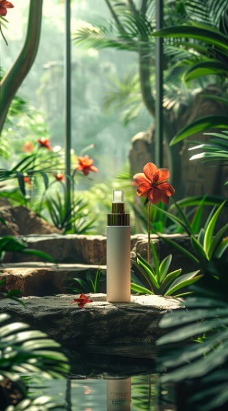 연못가에 놓여 있는 샴푸