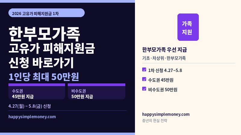 한부모가족 고유가 피해지원금 신청 바로가기 2026 - 45만원 받는 법 총정리