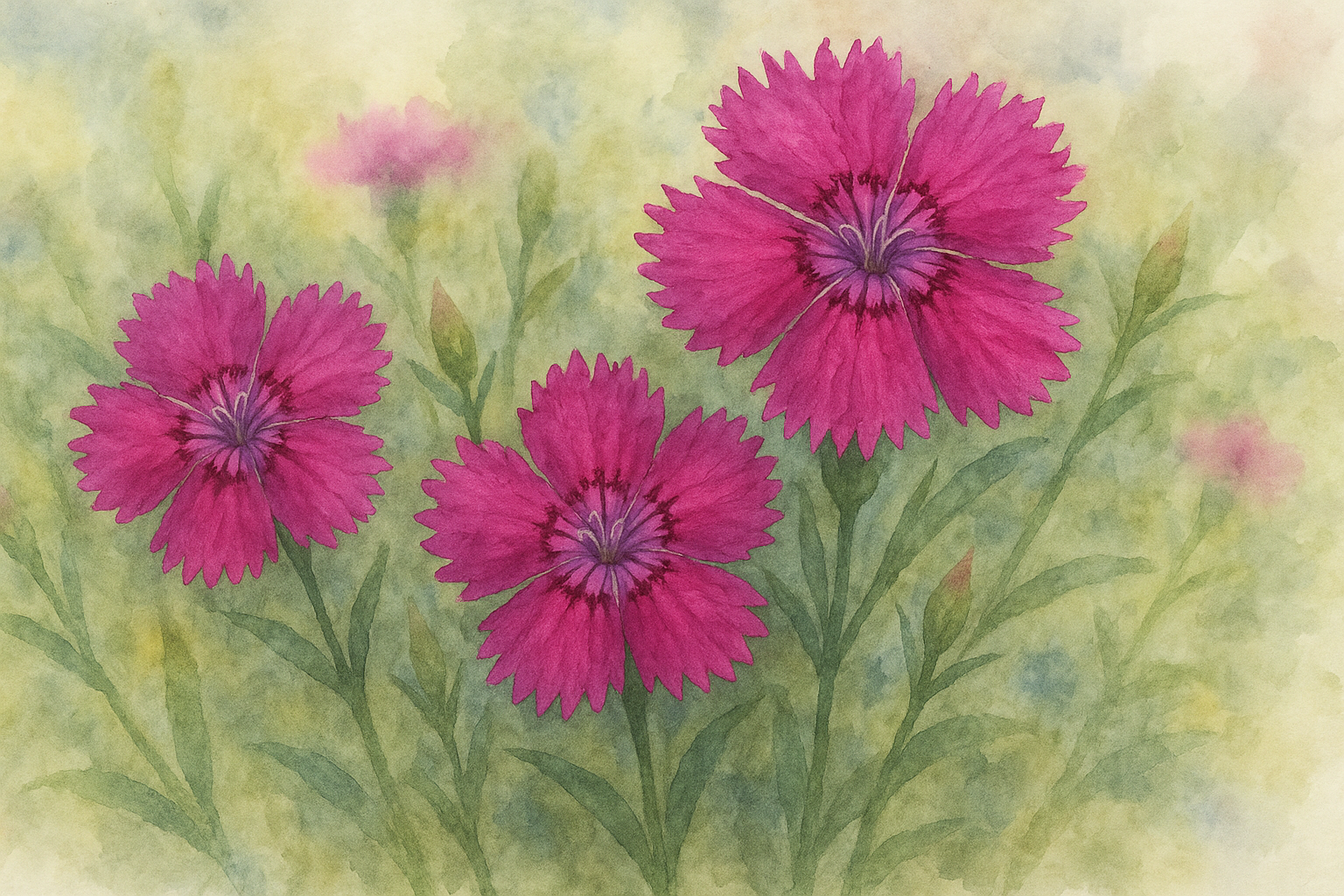 패랭이꽃 수채화