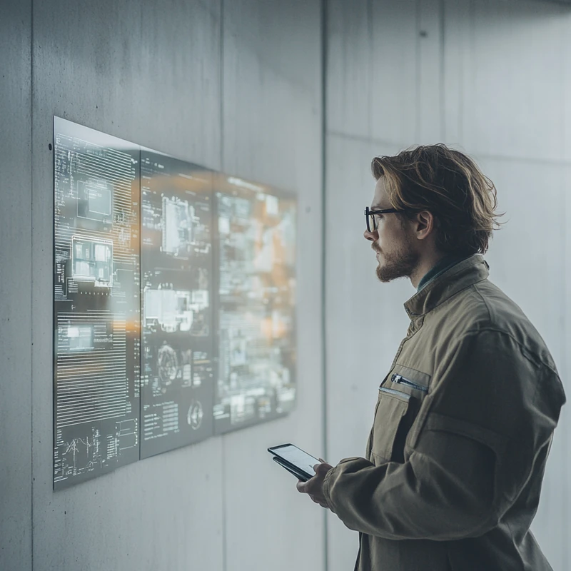 퀄컴과 삼성전기의 2025년 실적 그래프를 살펴보는 금융 분석가의 집중된 모습이 담겨있다. 재무 분석, 전략적 계획, 주식 전망 등과 관련된 미래 지향적 기분을 연출한다.