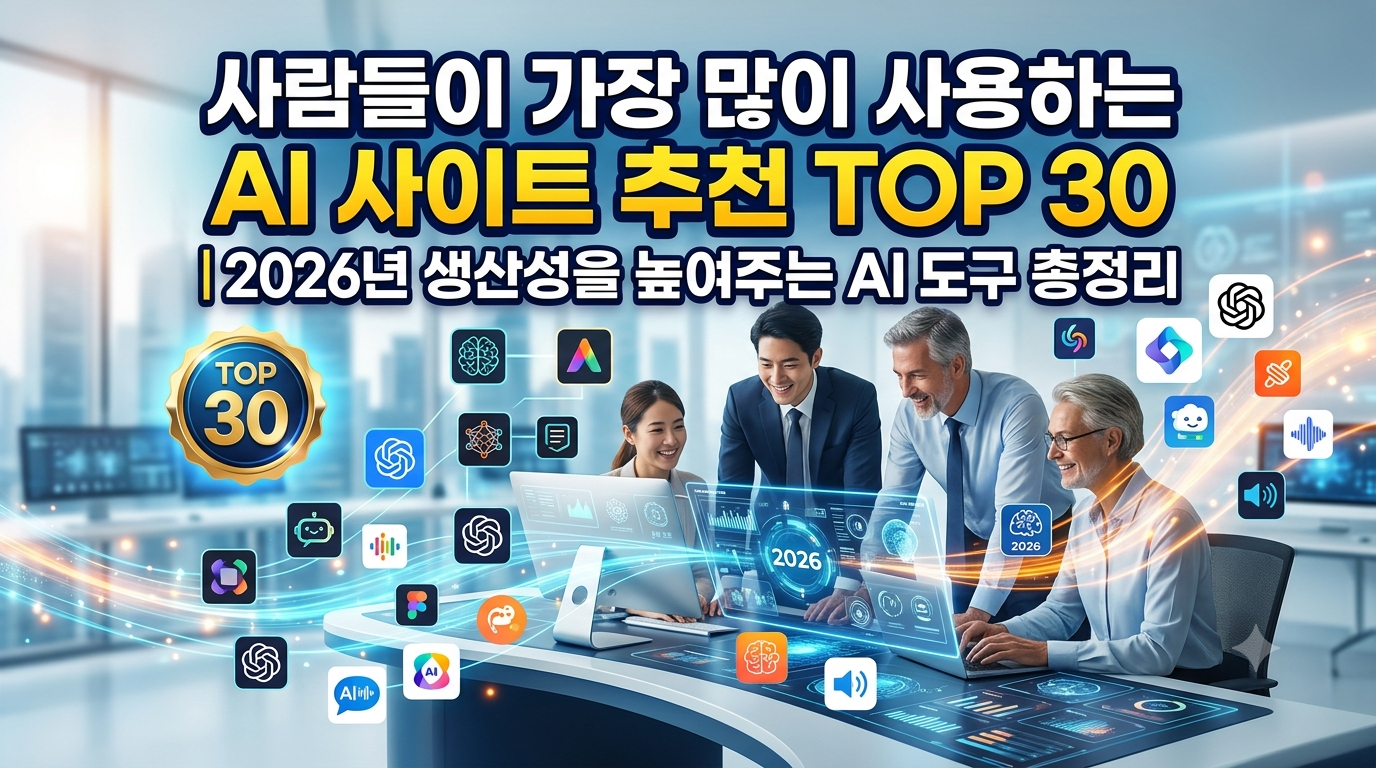 사람들이 가장 많이 사용하는 AI 사이트 추천 TOP 30 ❘ 2026년 생산성을 높여주는 AI 도구 총정리