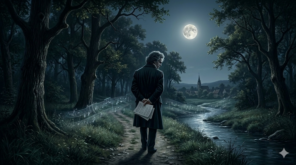 달빛아래 악상을 구상하며 산책하는 베토벤