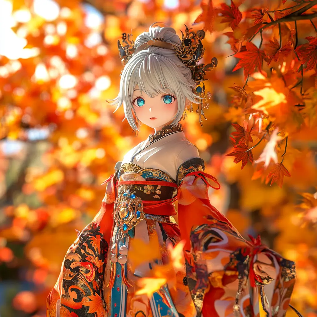 일본 나츠마츠리 즐기는 기모노 입은 여성의 모습