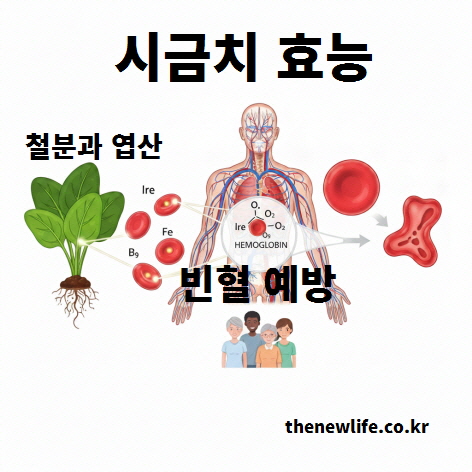 시금치 효능 중 철분과 엽산이 적혈구 생성과 헤모글로빈 형성에 관여해 빈혈 예방에 도움을 주는 모습