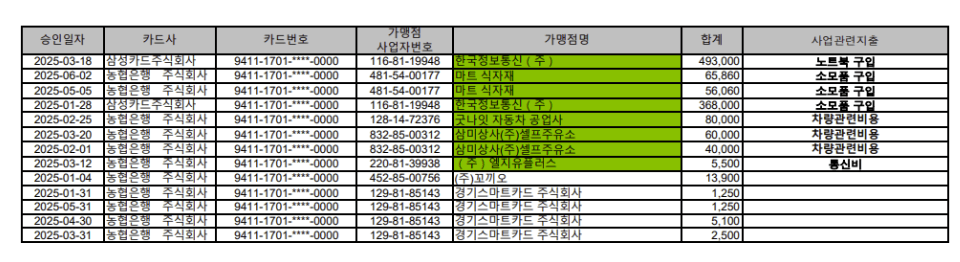 신용카드 사용 내역서 발급