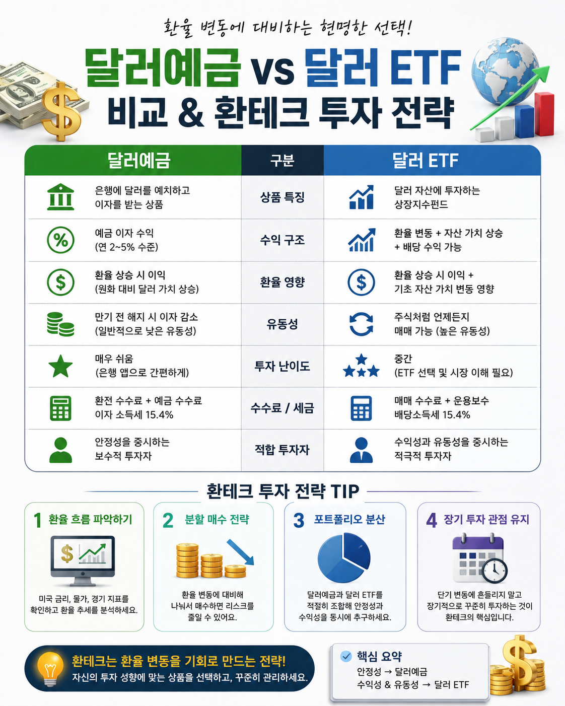 달러예금과 달러 ETF 비교, 환테크 투자 전략