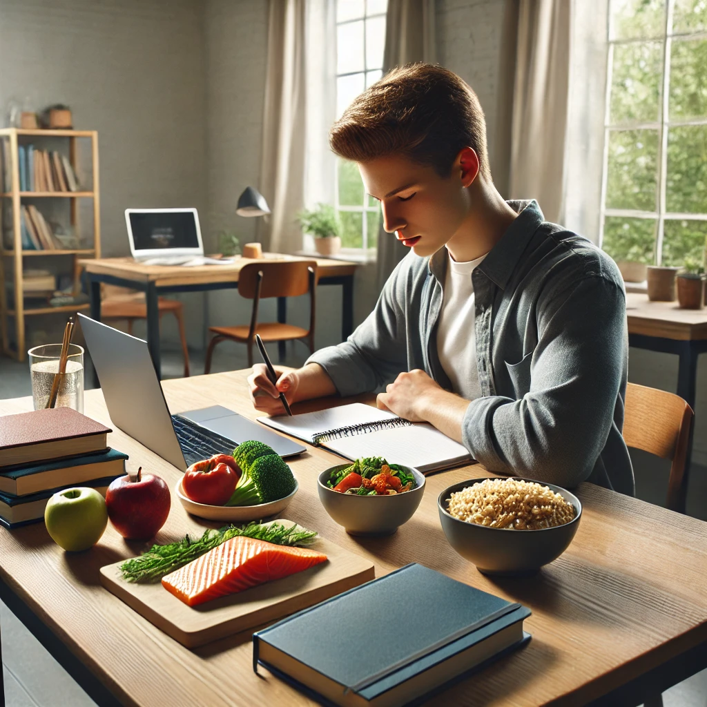 수험생의 학습 집중력과 영양을 보여주는 공부, 식단 이미지