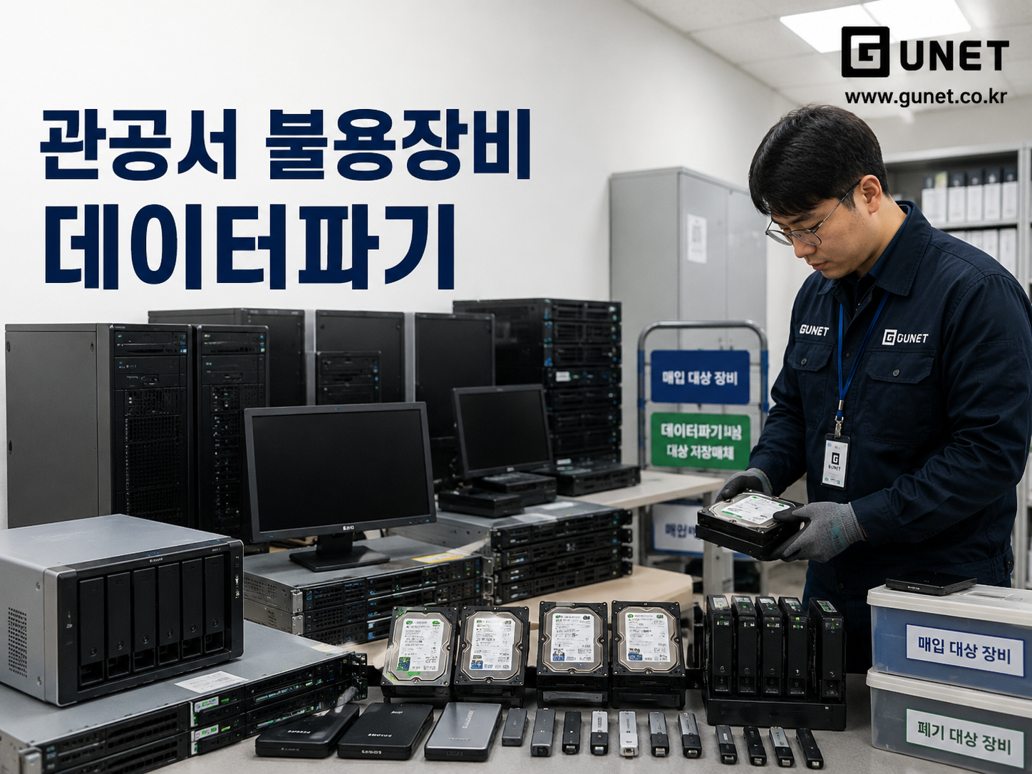 분당 판교 관공서 불용 PC와 서버 정리 전 HDD SSD NAS USB 저장매체 데이터파기 대상을 확인하는 현장