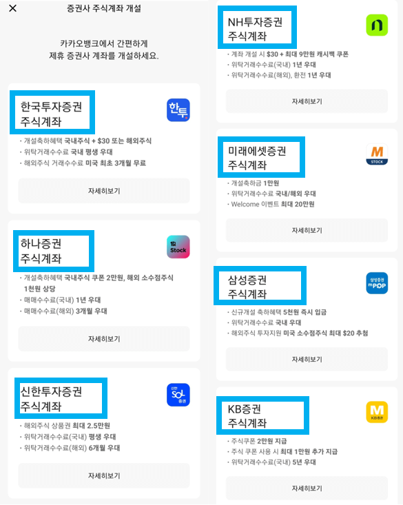 카카오뱅크 제휴 증권사 주식계좌 개설 절차3 증권사 목록확인
