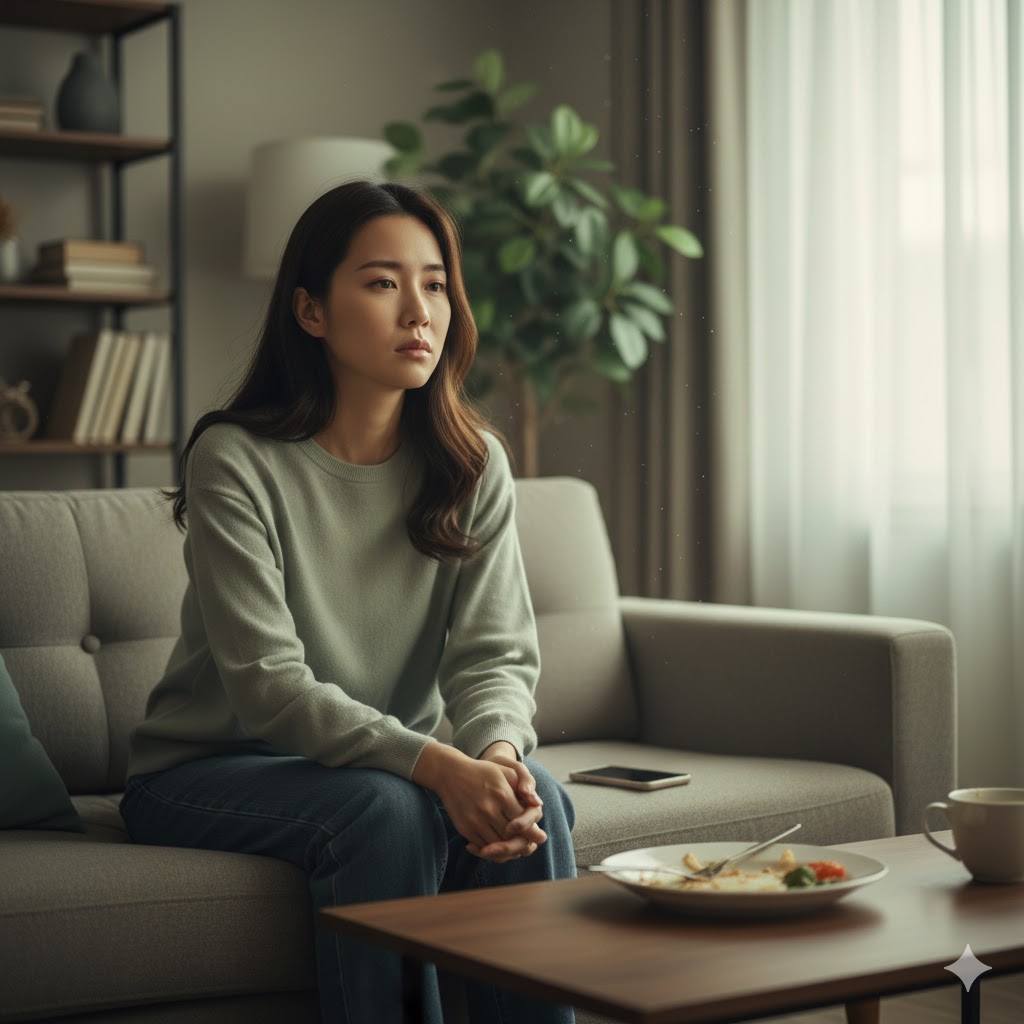 무기력하게 소파에 앉아있는 우울증 증상