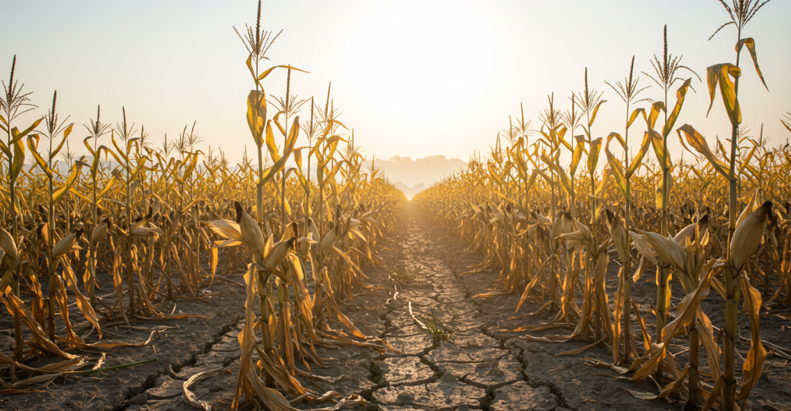 이미지 출처: 기후솔루션. 폭염으로 타들어가는 농작물을 상징하는 사진