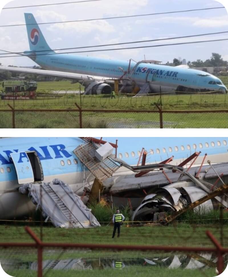 대한항공-세부-공항-A330-여객기-동체-파손-활주로-이탈-상태