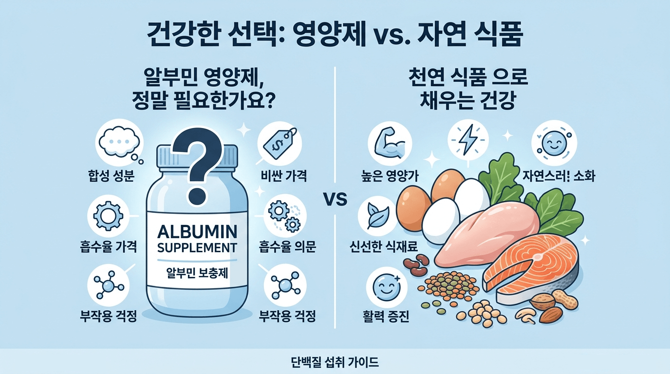 먹는 알부민 논란을 상징하는 대표 일러스트레이션