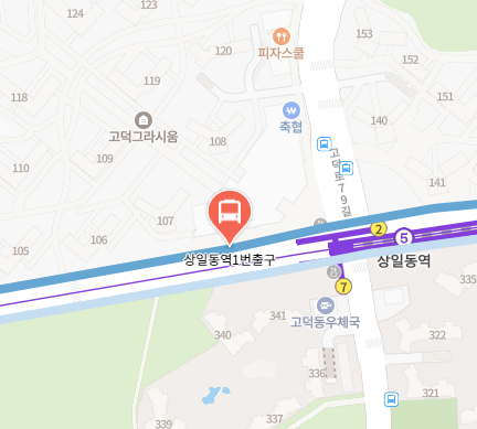 상일동역1번출구에서 인천공항 리무진 공항버스(6300번) 지도 위치