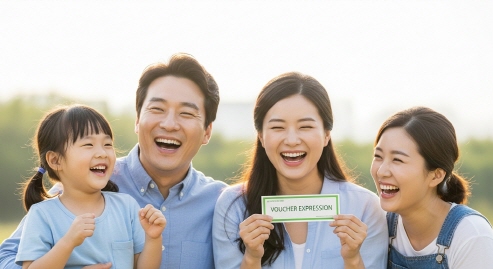 어린이와 부모가 함께 웃으며 건강하게 지내는 모습