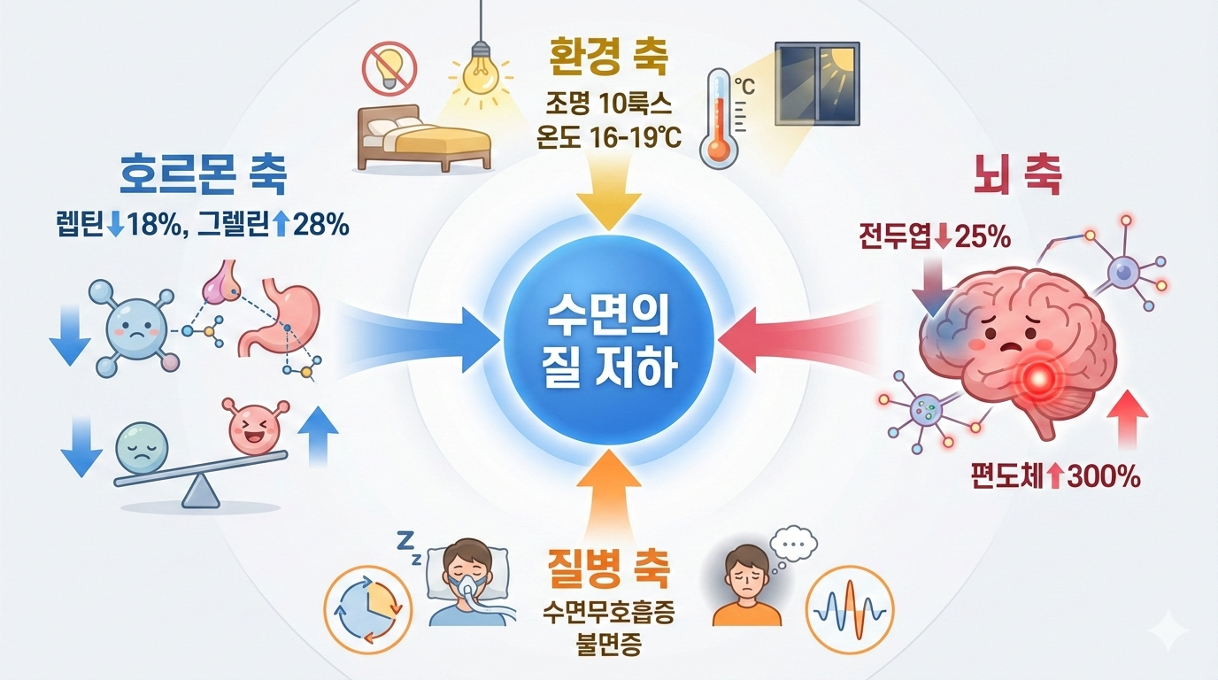 수면장애를 결정하는 4가지 축: 호르몬, 뇌과학, 환경 요인, 질병