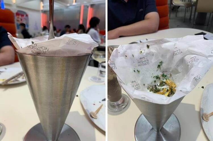 감자튀김 그릇의 깊이를 가늠할 수 있는 포크 사진