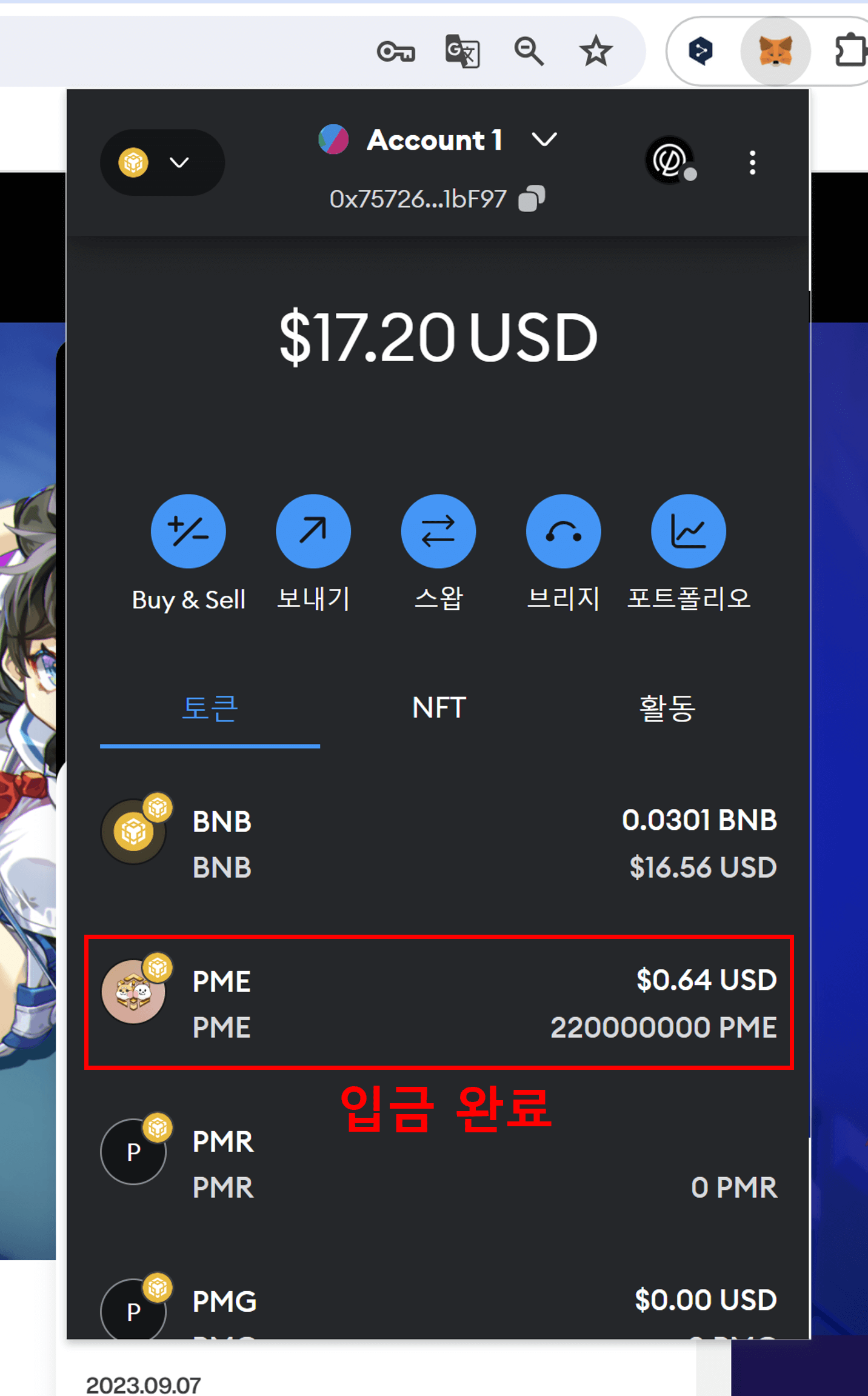 메타마스크 지갑으로 도지포메 입금완료