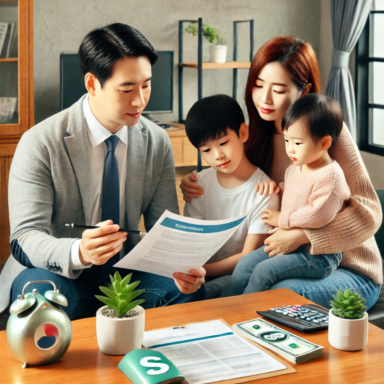 가족이 금융 문서를 논의하는 모습