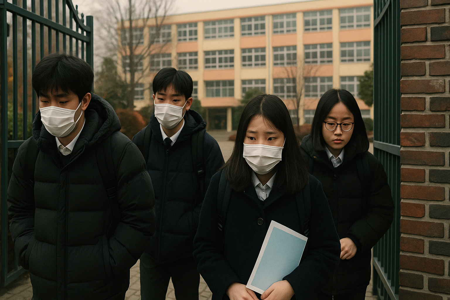 시험장을 나서는 학생들의 긴장된 모습