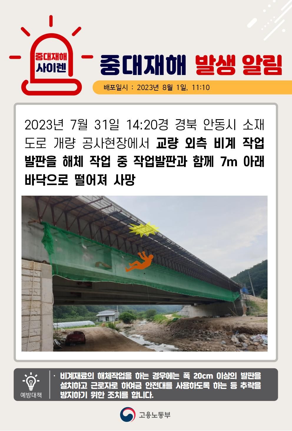 비계 작업발판 해체 작업 중 떨어짐(7m)