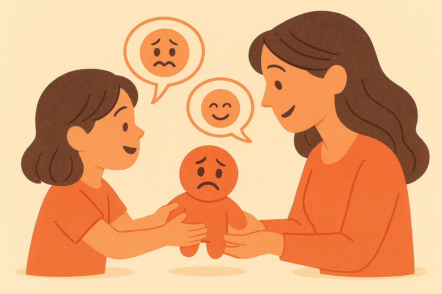 아이와 엄마가 감정 인형으로 대화하는 모습