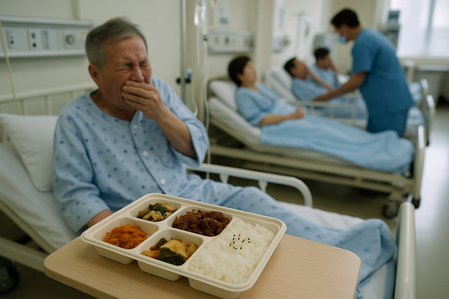 도시락-먹은-노인-병원-입원-식중독-의심-환자-병상-간호사-진료-장면