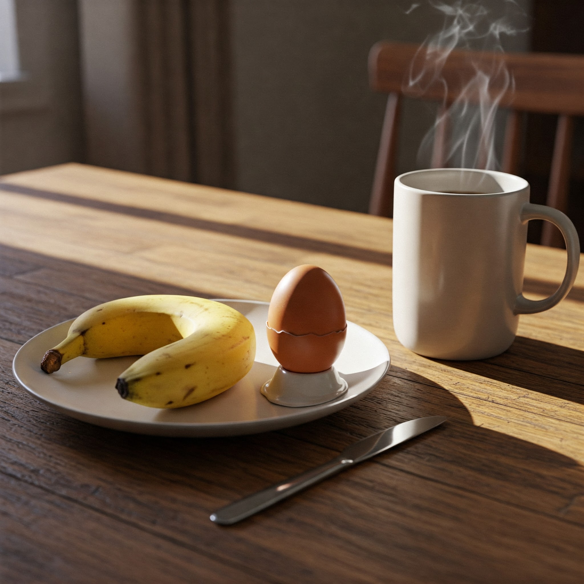 삶은달걀과 바나나 블랙커피